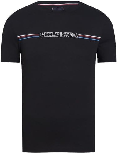 Tommy Hilfiger Men Short-Sleeve T-Shirt Stripe Chest Tee Crew Neck, Black (Black), XS