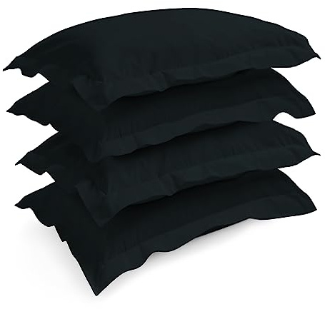 Pizuna Black Pillow Cases 4 Pack Cotton, 400 Thread Count 100% Long Staple Combed Black Cotton Pillow Cases pack of 4, Sateen Weave Oxford Pillow Case 50 x 75 cm (Cooling Pillowcases) | 100% Long Staple Combed Black Cotton Pillow Cases pack of 4 Sateen Weave Pillow Case x (Cooling Pillowcases)