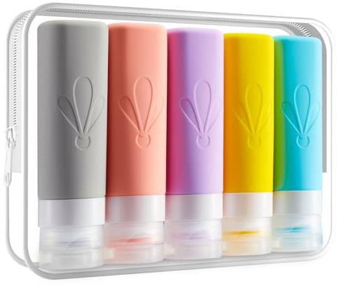 INSFIT Travel Bottles for Toiletries, CAA Approved 3oz Travel Size Containers, BPA Free Leak Proof Squeezable Silicone Tubes for Shampoo Conditioner Lotion Soap with Labels