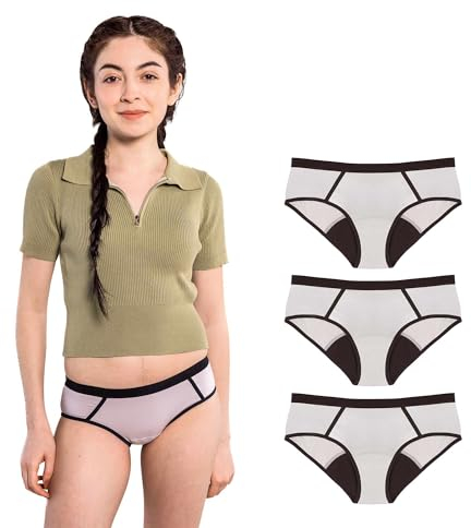 SELENACARE Periodenunterwäsche Teenager Sporty (3er Multipack) - Menstruationsunterwäsche für Teens, waschbar, 100% vegan, nachhaltig, 20ml Absorption, Grau, Größe 164