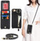 Zouzt for iPhone SE 2022/2020/3rd/2rd / iPhone 8/7 4.7 Inch Case with Cord and Card Holde, Zipper Wallet Case with Crossbody Lanyard Ring Adjustable Necklace Protective Cover Women - Black