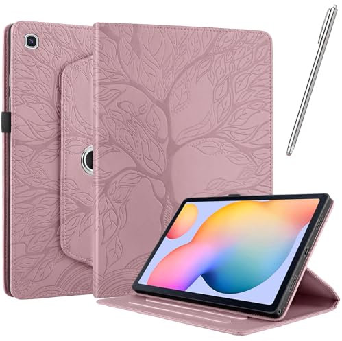 Netany Rotating Custodia per Samsung Galaxy Tab A7 Lite 8.7 Pollice 2021, con penna PU Pelle Flip Cover, con portapenne Supporto Rotazione 360 Protettiva Cover - Oro Rosa