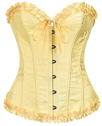 WEITING Corsé de Encaje Multicolor corsé de Cintura Push-up Sexy Que sostiene el Busto Fajas de Fondo Deshuesado Que controlan el Vientre-Amarillo-S