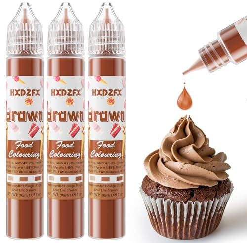 Brown Food Colouring - 30ml×3 Bottles Concentrated Food Colouring Liquid for Baking, Cake Decorating, Candy, Macaron, Icing and Cooking (Brown, 3 Bottles x 30ml)