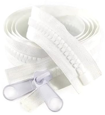 Cerniera in resina 10# Cerniera lunga 1/2/3/4/5 metri Cerniera con doppio cursore laterale aperto per accessori da cucito per tende, Bianco, 300cm