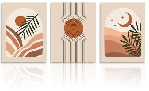 Dazzlewall Boho Abstrakte Wandbilder Sonne Mond Salbei Grün Geometrische Linie Leinwand Bilder für Schlafzimmer Wohnzimmer Deko 30x40 cm 3er Set Ohne Rahmen