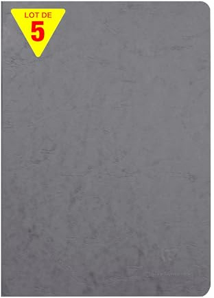 Clairefontaine 733005Cpack - Packung 5 Heft - Notizbuch mit Drahtheftung, Age Bag, DIN A4 21x29,7 cm, 48 Blatt, blanko, 90g, Grau, 1 Pack