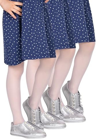 looksy Tonia 3er-Pack Italienische Mädchen weiße Strumpfhosen 20 DEN Leichtgewichtige Schlichte Fußstrumpfhosen Ballett Tanzschule Strümpfe, 3 Paare, Bianco 7/8 years