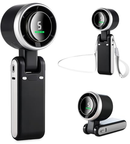 MERTTURM Mini Ventilatore Portatile, Autonomia di 12 Ore, 5 Velocità Potenti e Motore Senza Spazzole, Ventilatore Pieghevoleda Scrivania/Collo/Tasca per Viaggi, Trucco, All'aperto(Grigio Stellato)