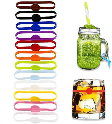 WKRTDY 12 Marcadores Reutilizables de Copas de Vino en Silicona, Identificadores de Vasos para Botellas, Cócteles, Champán y Bebidas, para Fiestas en Casa o en el Bar, para Marcar Fácilmente Tu Copa