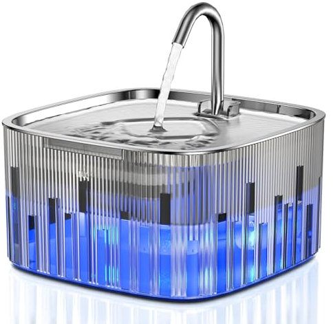 Cat Water Fountain for Drinking: 2.2L Cat Drinking Fountain with Stainless Steel Lid, Musical Wave Pet Water Dispenser for Multiple Pets, Super Silent