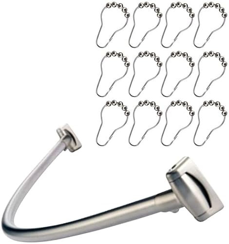 Crystals Shower Curtain Pole Extendable, Telescopic Shower Curtain Rail, Shower Tension Rod 110-215 cm for Toilet and Bathroom- Including Fittings + 12 Ring Hooks