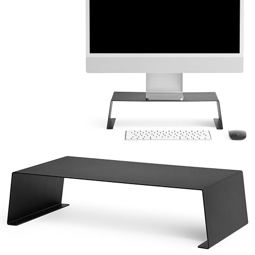 Monitorständer, Schreibtischunterlage, Metallerhöhung, Höhenplattform für Computer, Computer, Bildschirm, Laptop, Tisch, Ergonomie im Büro, elegantes modernes Regaldesign, Schwarz