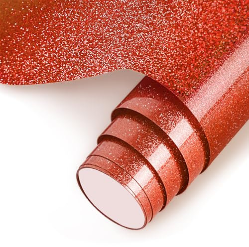 NANAPLUMS Plotterfolie Textil, Glitzer 3D-Puff-Vinyl- 30,5 x 100 cm Puff HTV Vinylrolle für T-Shirts, 3D-Puff-Hitzetransfer-Vinyl, Glitzer Rot
