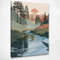 CheQuadro! Quadro moderno, paesaggio, boho chic, minimal, decorazione parete, salotto, Paesaggio Naturale con Fiume, Pini e Montagne, stampa su tela, intelaiato pronto da appendere bho25-40x30 cm