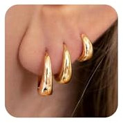 Kabwea 3 Pcs 14K Kleine Chunky Creolen Ohrringe Set für Damen, Gold Plattiert, Leichte Creolen, Helix Piercings, Piercing Ring für Frauen