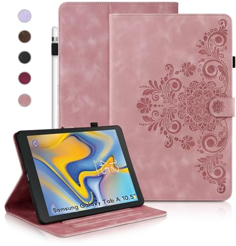 Auslbin Custodia per Samsung Galaxy Tab A 10.5 2018, Cover Protettive Retrò Tab SM-T590/T595 in Tinta Unita in Rilievo, Design con Fibbia Magnetica, Funzione Supporto, Rosa