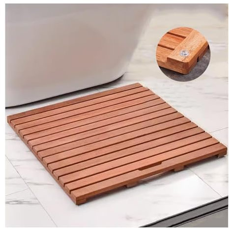 QWEASDF Natürliche rutschfeste Holz Badematte,Bambus Badematte mit Griff-/Lattenrost-Design,Duschmatte Badvorleger aus Holz,Entenbrettmatte,für Duschtüren,Sauna,Badewanne(W75xL80cm/W30xL31in)