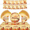 54Pcs Thanksgiving Tableware Decorations - Turkey Table Cloth, Banner, Paper Napkins, Plates Dinnerware Set for Thanksgiving Theme Party Favor