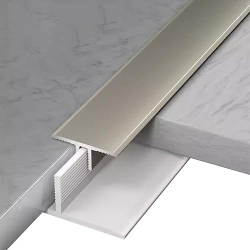 Seuil de porte Bande De Séparation Plate Extra Étroite avec Base, Découpable Seuil De Transition Antidérapant pour Chambre Cuisine Entreprise, Couleur Champagne(150cm/59 inch)