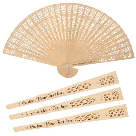 50Pcs Personalised Wedding Fans Custom Engraved Wooden Hand Fans Personalised Folding Hand Fans Wedding Decorations Gifts for Guests Bridal Shower Party Favor (50PCS)