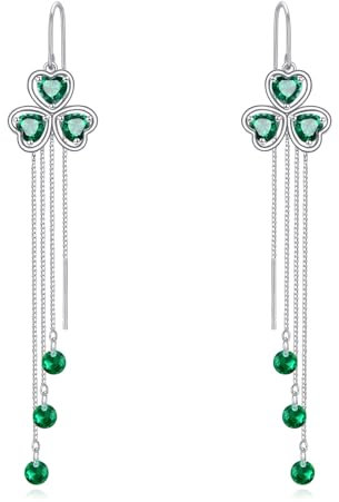 VONALA Kleeblatt Ohrringe 925 Sterling Silber Kleeblatt Einfädler Ohrringe Irisch Grün Schmuck für Frauen