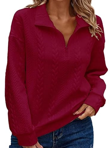 Maglione Senza Cappuccio da Donna in Rilievo Tinta Unita con Mezza Zip per l'autunno e l'inverno Felpa Oversize Donna con Zip Felpe Lunghe con Zip