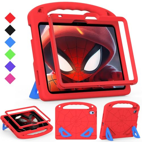 LKOOZO Kids Case for iPad (A16) 11th Generation 11 Inch 2025 / iPad 10th Generation 10.9 inch 2022, Shockproof Cover with Built-in Screen Protector, Red