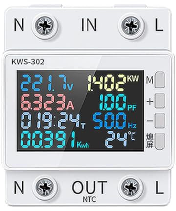 reamhome Tuya - Medidor de potencia WiFi pantalla a color 2P multifunción AC Energy Meter teléfono móvil Control remoto APP 170-300V/63A fácil de usar blanco B