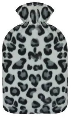 Meown 2L Hot Water Bottle with Fleece Cover, Leakproof Hot Water Bag & Natural Rubber Bottle for Period Cramps, Neck, Back Pain, Reusable Cold & Heat Therapy, Winter Bed Warmer(Grey Black Print Cover)