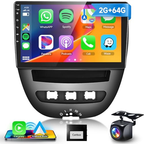 Car Radio for Citroen C1/Peugeot 107/Toyota Aygo 2005-2014 with 2G+64G Android 13 DSP/32 EQ Wireless Carplay Android Auto, Hodozzy 10 inch IPS Touchscreen Bluetooth Car Stereo SWC GPS FM/RDS Camera