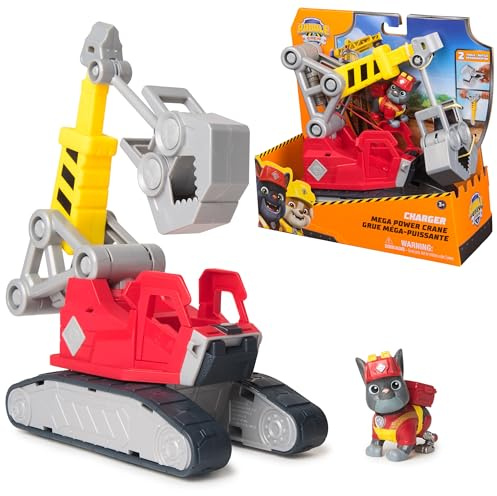 Rubble & Crew Charger's Mega Power Crane, Toy Truck with Charger Figure and 2 Detachable Tools, PAW Patrol Kids Toys for Boys and Girls Ages 3 and Up.