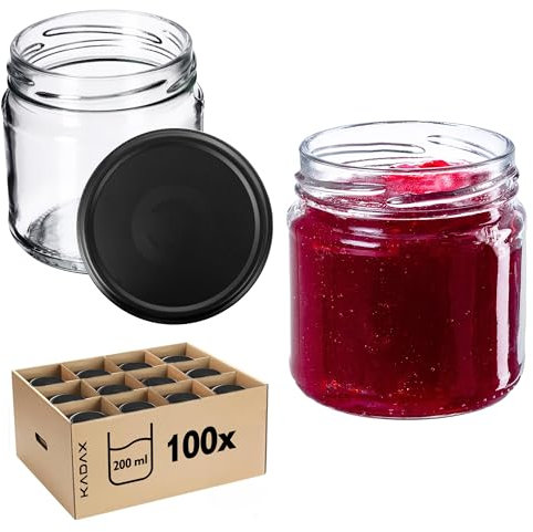 KADAX Petits bocaux à conserve de 200 ml, fi66 mm, mini pots à miel et épices, bocaux hermétiques, bocaux à conserves, bocaux à conserves, bocaux ronds (noir mat, lot de 100)