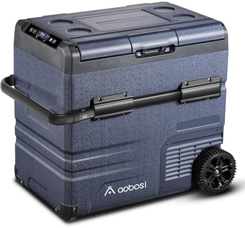 AAOBOSI Glaciere Electrique Double Zone 55L, 12 V/24 V et 100-240 V Glaciere a Compression -20℃ à 20℃, Frigo Voiture pour Camion, Bateau, Camping