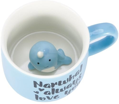 Komoke 3D Wal Tasse, Niedliche Wal-Tasse mit 3D-Wal im Inneren, 350ml Keramik Kaffeebecher für Kinder, Frauen und Wal-Liebhaber, Lustiges Geschenk (Blauer Wal)