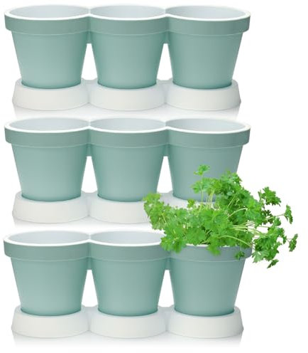 com-four® 3X 3er Kräutertopf mit Untersetzer - Pflanzentopf für Blumen und Kräuter - Deko Blumentopf für Garten, Balkon und Wohnung (Kräutertopf - türkis - 3 Stück)