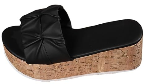 Women's Wedge Sandals Open Toe Platform Slippers Wide Fit Slip On Fish Mouth Thick Bottom Slip On Slippers Beach Shoes Slippers Summer Shoes, black, 2 UK