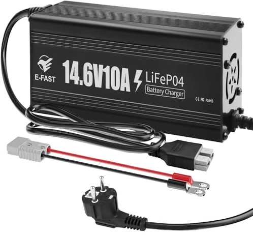 YIFASITE Chargeur de Batterie Automobile LiFePO4 14,6V 10A Chargeur Batterie 12V Protection Multiple Chargement Rapide pour Batterie au Lithium 12V