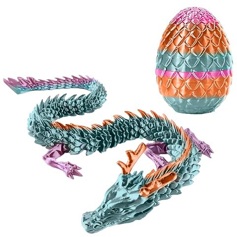 3D Printed Dragon in Egg – Fully Articulated Gemstone & Crystal Figurine – Unique Fantasy Gift, Collectible Rainbow Dragon Egg Toy for Christmas, Easter, Birthdays, Home & Office Executive Desk Decor