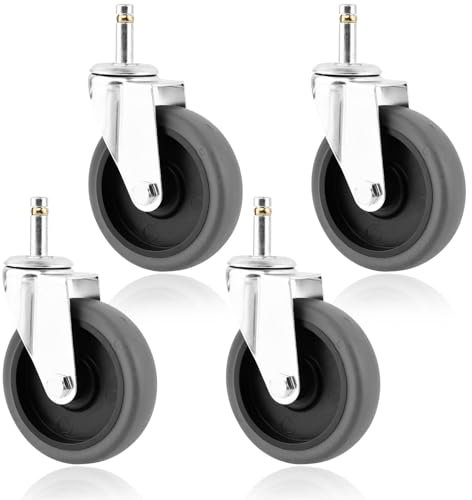 4 Pack 4 Inches Swivel Stem Caster, 7/16-Inch Stem Diameter Rubber Wheel, Heavy Duty TPR Replacement Wheels for Rubbermaid Mop Bucket Cart Grill Casters