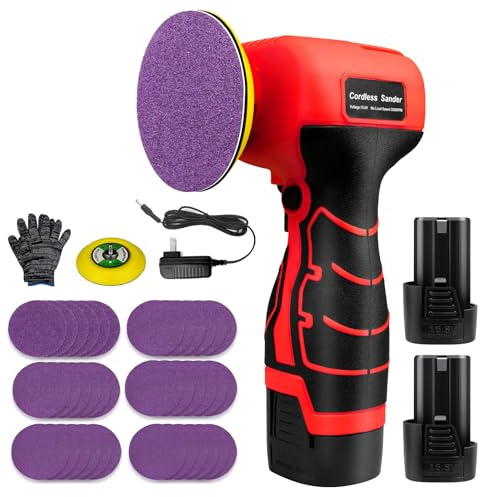 Ponceuse électrique sans fil 16,8 V avec 36 papiers abrasifs, 3500 tr/min, 2 batteries de 3,0 Ah, design léger et compact pour bois, métal, décapage de peinture et projets de bricolage