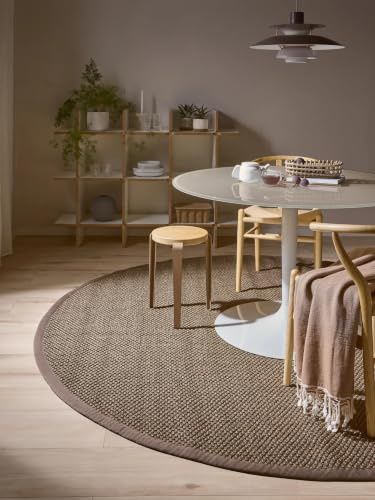 benuta Pure Sisalteppich Greta - 100% Sisal - Rund & im Style: Bordüre, Uni, Natural Living, Scandi Living - Pflegeleicht für Wohnzimmer Schlafzimmer, Grau, ø 150 cm rund