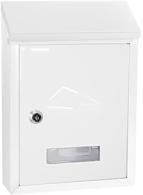 EasySpeed Buzón Metálico de Exterior con Llave Cerradura y Tapa Antilluvia, Anclaje en Pared Instalación fácil, para Cartas y Sobres, 30x22x7cm (Blanco)