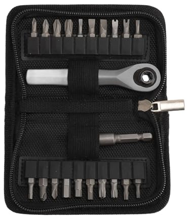 Fyearfly Mini chiave a cricchetto multifunzione, portatile, in acciaio CRV, 20 punte incluse