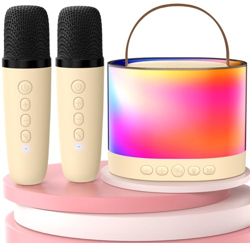 JYX Macchina karaoke D23-T-Beige con 2 microfoni per bambini e adulti, altoparlante Bluetooth portatile senza fili