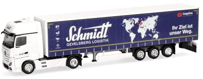 Herpa Truck model Mercedes-Benz Actros Bigspace curtain side semitrailer Schmidt Gevelsberg, miniature scale 1:87, collectible, Made in Germany, plastic