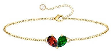 Turandoss Januar Geburtsstein Armband Smaragd Armband Damen Gold Granat Geburtsstein Mai Schmuck Armkette Gold Geburtstagsgeschenk für Mädchen Frauen Damen Freundin Schmuck