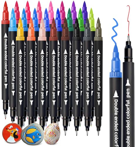 Dual Markers Brush Pens, Art Brush Coloring Markers for Adult Coloring Books, 24Colors Pens for Teens, Double Tip Colored Pen for Journaling Note taking Planner Lettering Calligraphy Drawing