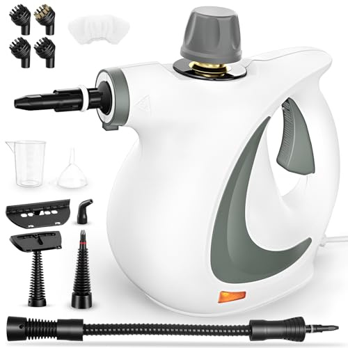 Limpiador a vapor, limpiador a vapor de mano para el hogar multiusos con accesorios de 12 piezas, presión de vapor de 3,5 bares, 350 ml, 1050 W, limpiador de vapor sin químicos, limpieza de cocina