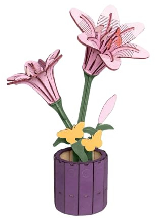 HhBdy Puzzle 3D Lys Roses, Puzzle 3D Bois Fleurs Artificielles Maquette en Bois a Construire DIY Construction Adulte pour Saint-Valentin Fête des Mères Noël Décoration Intérieure Cadeau Original